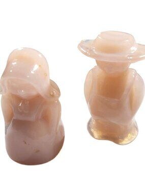 Vtg Pink glass Farmer Wife Figurines Miniatures Boyd Eli Sara Amish Art Decor